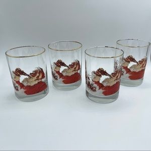Set Of 4: Vintage Christmas Santa Claus Drinking Coca Cola rocks glasses